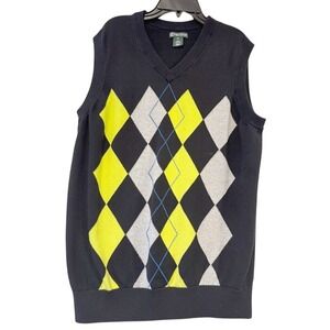 Pro Tour Mens Argyle V-Neck Cotton Golf‎ Sweater Vest Navy Blue Lime LT